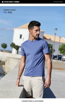 J1407 Patogus modalinio ir medvilnės trumpomis rankovėmis t-shirt vyriški slim fit vientisos spalvos apvalios kaklo, elastinga, žemiausią marškinėliai