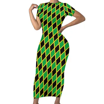 Jamaikos Vėliavos Suknelė Trumpomis Rankovėmis Jamaika Mados Estetinės Maxi Suknelės Gana Bodycon Suknelė Moterų Dizaino Negabaritinių Drabužiai
