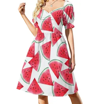 Sultingas arbūzas. Akvarelė Atogrąžų Vaisių Suknelė ponios suknelės ypatingomis progomis, Paplūdimio suknelės su ilgomis rankovėmis