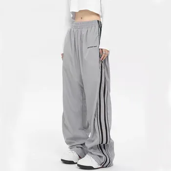 Y2K Streetwear Poilsiu Kelnes Hip-Hop Moterų Atsitiktinis Negabaritinių Pločio Kojų Krovinių Kelnės Moteriška Elegancija Harajuku Aukšto Juosmens Baggy Kelnės