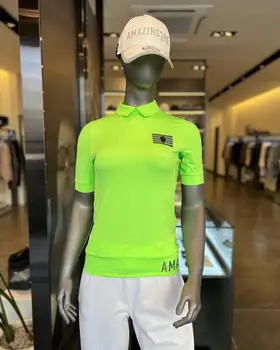 Ponios Golfo Marškinėliai 2023 Vasaros Unisex Porą Stiliaus Moterų trumpomis Rankovėmis T-shirt Sporto Golf Viršūnes Pusė zip dizainas atgal